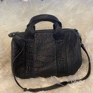 Auth Alexander Wang Rockie duffel crossbody 2way bag Black leather Metal studs